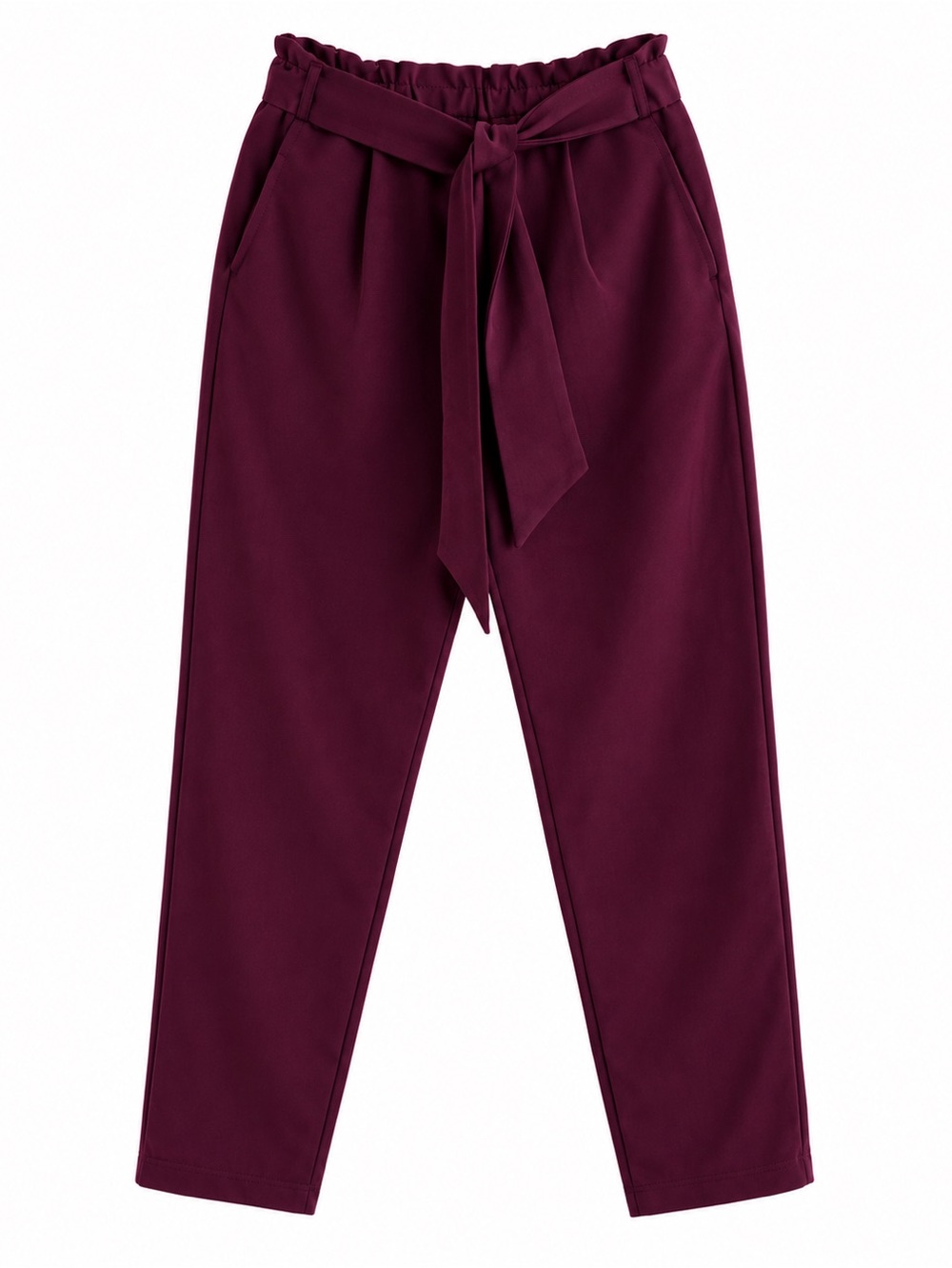 BBJ Los Angeles Women’s Burgundy Paperbag Waist Tie Pants Size M with Pockets